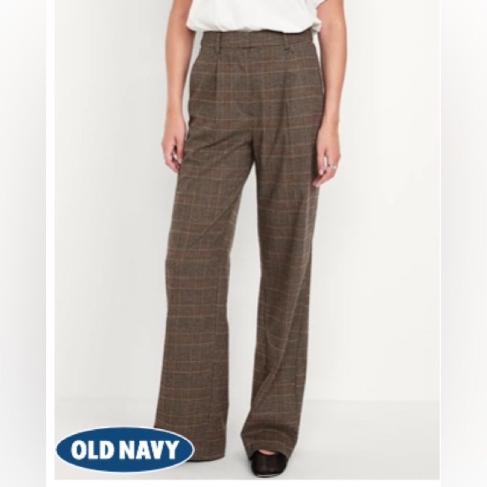 M Extra High-Rise Taylor Wide Length Trouser Full Length Brown Plaid Pant Warm